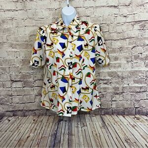 Yves St Clair Vinytage White Nautical Flag Button Blouse